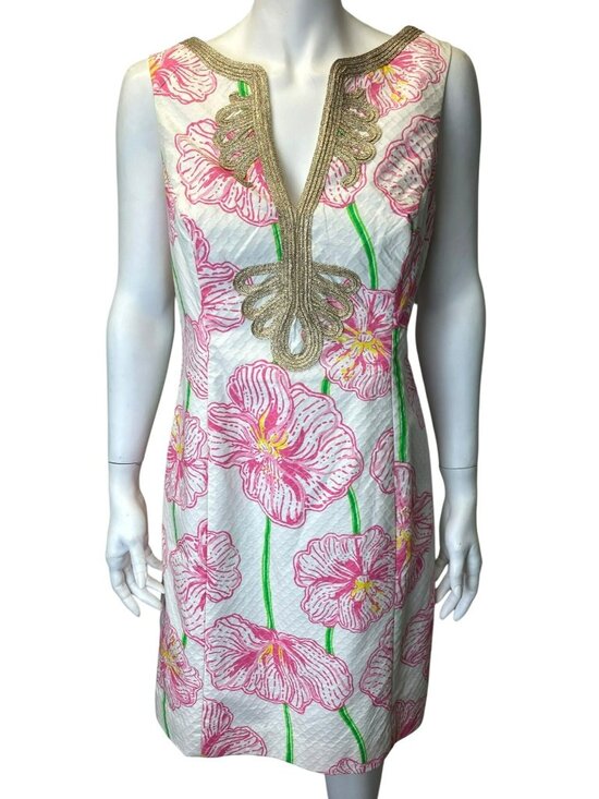 Lilly Pulitzer Dresses & Skirts - Lilly Pulitzer Janice Shift Dress Sleeveless Clover Cup Floral Print Size 10 NWT